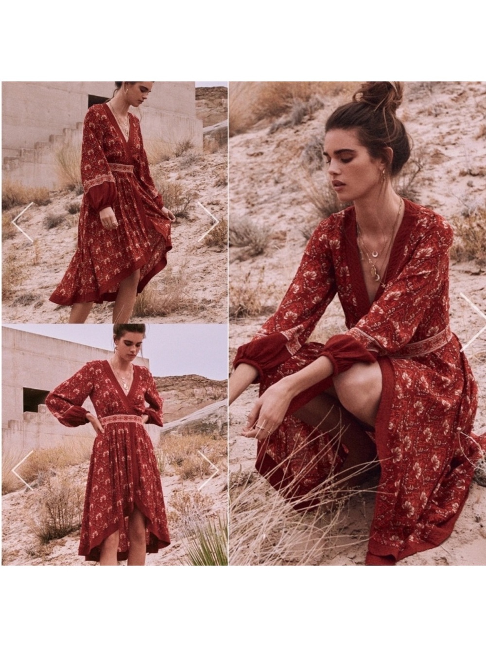 Spell & The Gypsy Collective Red Jewel Soirée Midi Wrap Dress Small